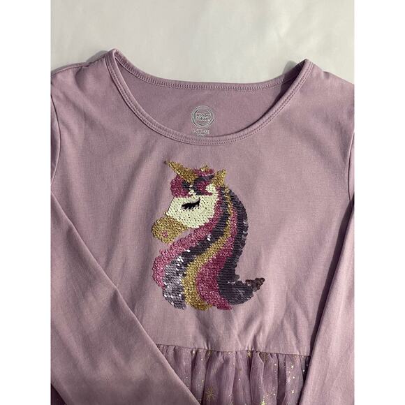 Wonder Nation Girl's Dress Sequin Unicorn Size Large (10-12) PLUS Color Purple - Picture 2 of 4